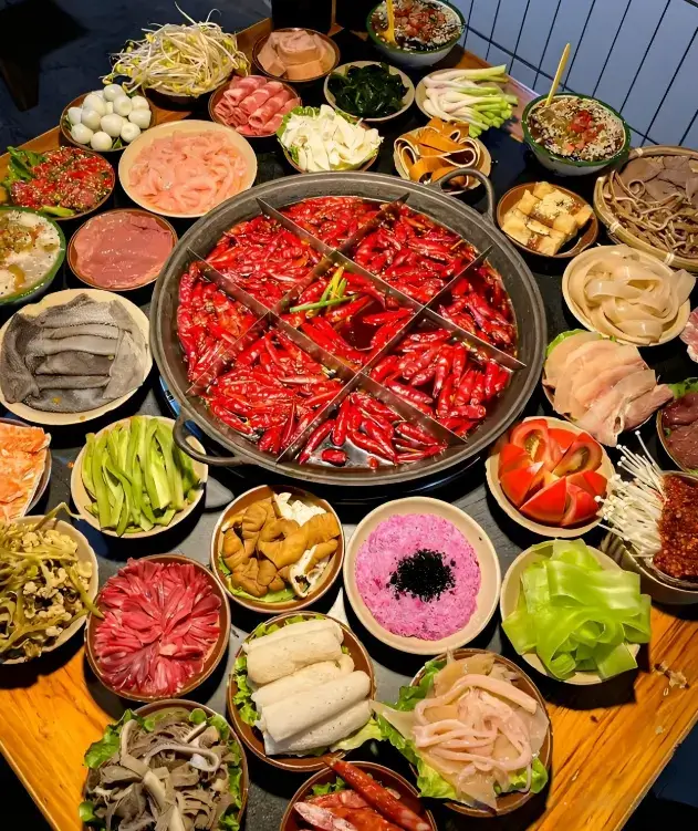 Eating hot pot at Kuixinglou Street in Chengdu Eating hot pot at Kuixinglou Street in Chengdu