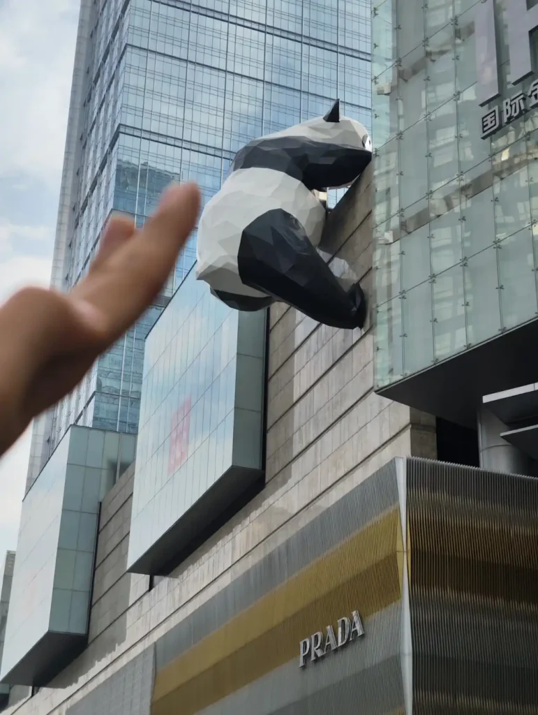 Giant panda sculpture on the IFS Financial Centre building