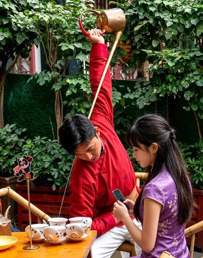 Chengdu tea house long-spout kettle performance